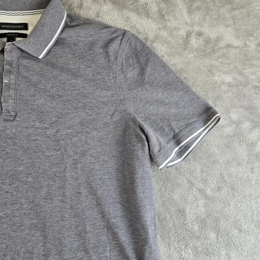 Banana Republic Polo Shirt Mens XL Gray Standard Fit Short Sleeve Casual Rugby